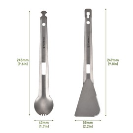TOMSHOO Titanium Serving Tongs Multi-Purpose BBQ Tongs with Spork and Serrated Spatula for Camping Hiking Picnic Cooking