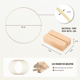 REKOBON 10 PCS 30cm Floral Aro Mesa Centro de Mesa con 10 PCS Lugar Titulares de la Tarjeta, Corona de Metal de Oro Aro Anillos para DIY Boda Fiesta Eventos Mesa Decoración