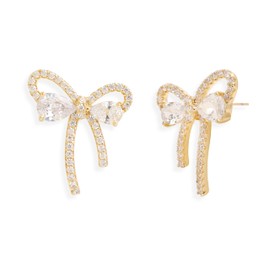 Jean Beau Gold Cute Bow Stud Earrings for Women, Dainty Sparkly Rhinestone Cubic Zirconia Hypoallergenic Earring Party Prom Wedding Jewelry Gift