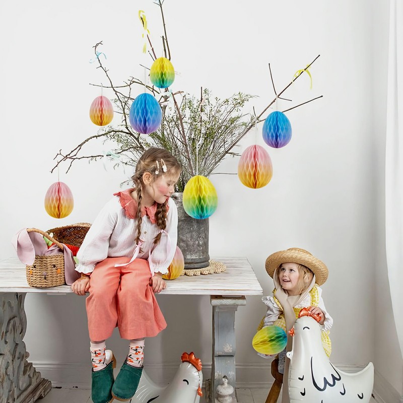 SUNBEAUTY Pack of 12 Easter Eggs Paper Honeycomb Balls 12