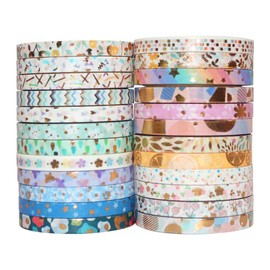 Yubbaex 24 Rolls Washi Tape Set, 5MM Wide Foil Gold Thin Decorative Masking Washi Tapes for Bullet Journal,Scrapbook, Planner, DIY Crafts