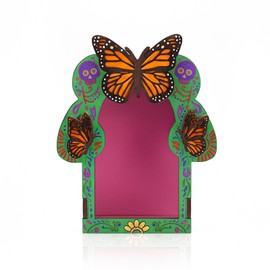 Pinkunn Dia De Los Muertos Altar Ofrenda Box, Poplar Plywood Self Painting Color Monarch Butterfly Papel Picado The Day of The Dead Supplies for Dia De Los Muertos Decorations(Small)