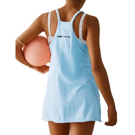 Womens Athletic Dress Hot Shot Mini Dress Tennis Workout Romper Dress, Light Blue, Small