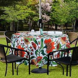 EHouseHome Outdoor and Indoor 60inch Round Tablecloth with Umbrella Hole and Zipper, Waterproof Zippered Patio Table Cloths, Spring/Summer Table Covers for Backyard Circular Table/BBQs/Picnic