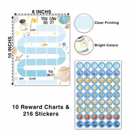 10 Outer Space Astronaut Reward Chart with 216 Round Stickers, Incentive Behavior Chart for Kids at Home Classroom, Kids Routine Daily Chore Sticker Chart-A17