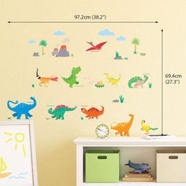 DECOWALL DS-8032 Colorful Dinosaur (Small) Wall Sticker Decor Kindergarten Nursery Kids Room DIY Wall Decal Wall Art Sticker Boy Girl Teens Kids Bathroom Decor Vinyl Bedroom Teen Kids Wallpaper