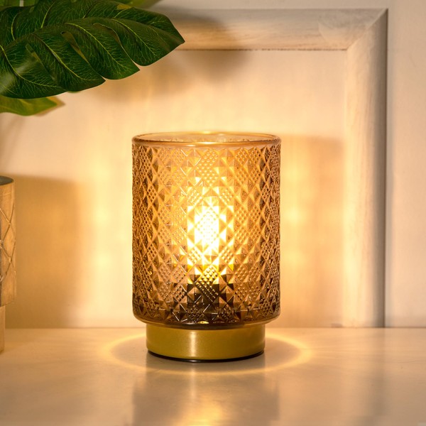 LUSHARBOR Battery Operated Lamp with Timer, Small Table Lamp with