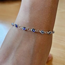 MYSTIC JEWELS 925 Sterling Silver Lucky Eyes Bracelet with 14 Eyes of 4mm with Extender Chain, Sterling Silver, No Gemstone