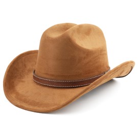 Melesh Western Cowboy Hat for Women Men Small Short Wide Brim Beach Cowgirls Cattleman Cowboys Hats (US, Alpha, One Size, Brown)