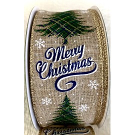 Burlap Style Christmas Tree Ribbon - 2.5" Wide - Wired - 10 Yards