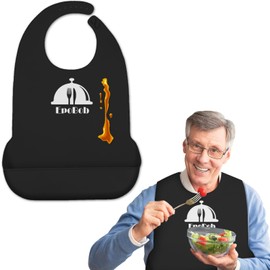 EpoBob Silicone Adult Bibs with Crumb Catcher, Washable and Adjustable Adult Bibs for Elderly Women Men Seniors, Black