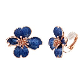 NUOKUN Clip on Earrings Women, Gold Earrings for Sensitive Ears, Fashion Women's Earrings Jewelry Birthday Gift for Wife Grandma mom on Christmas Thanksgiving… (Cherry blossom blue franc ear clips)