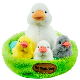 YOHAKI Duckling Plush Toy Set, Mother Duck, Baby Duck and Duck Eggs, Duck nest Storage with Zipper Pocket Tote Bag, Singing Duckling Toy, Suitable for Birthday Gifts for Boys and Girls