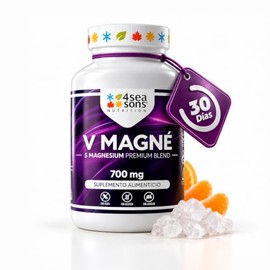 Multi Magnesio 5 Formas Gluconato, Citrato, Glicinato, Malato y Taurato 60 Cápsulas Veganas Formulated by 4 Seasons Nutrition para 30 Días