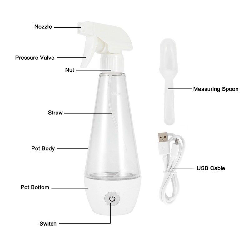 300ml USB Portable Sodium Hypochlorite Generator Detergent Spray Bottle Household