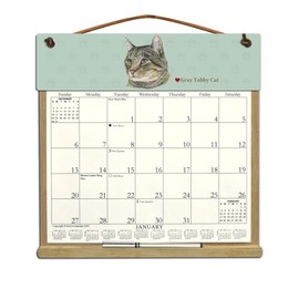 Wooden Refillable Tabby Cat Calendar Holder with 2022 and 2023 calendars and Includes an Order Form Page for 2024-GREY Tabby