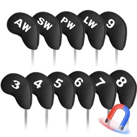 Golf Iron Head Covers Magnetic Neoprene Soft Protection Printed Numbers Value 11 Pcs Set, Golf Headcovers Lightweight Durable for Irons in Blue Black Pink for Men Women (Black)