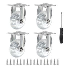 PATIKIL 2 Inch Fixed Caster Wheels, 4 Pcs Clear PU Rigid Caster Wheels Non-Swivel Furniture Wheels 198 Lbs with Screws Screwdriver for Cabinet Workbench Cart Trolley