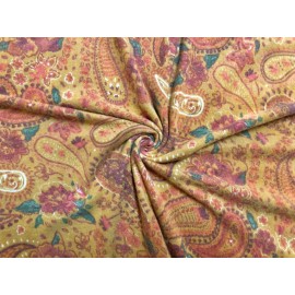 SLP Fabrics Hacci Brushed Fabric-Mustard Red Green Paisleys-HSPR0