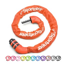 Sportneer 5 Digit Combination High Security Anti Theft Bike Chain Lock - 3.2/3.6/4ft Heavy Duty Resettable Keyless Bicycle Lock for Bike, Motorcycle, Scooter, Door & Gate - 6mm Thick