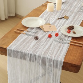Leetaltree 4 Pack Ivory Cheesecloth Table Runner, 35x120 Inch Boho Rustic Cheese Cloth Table Runner, Decorative Table Runners for Bridal Baby Shower Decorations or Wedding Table Decorations