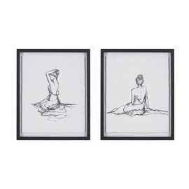 Madison Park Wall Art Feminine Figures Sketch Art 2 Piece Set Framed Wall Décor, Entryway Home Decor, Ready to Hang Bedroom Modern Minimalist Décor Accent, 17" H x 21" W x 1.05" D (2), Black/White
