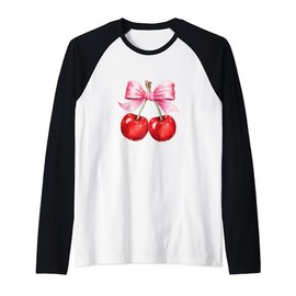 Cute Coquette Cherry Bow Design Raglan Baseball Tee