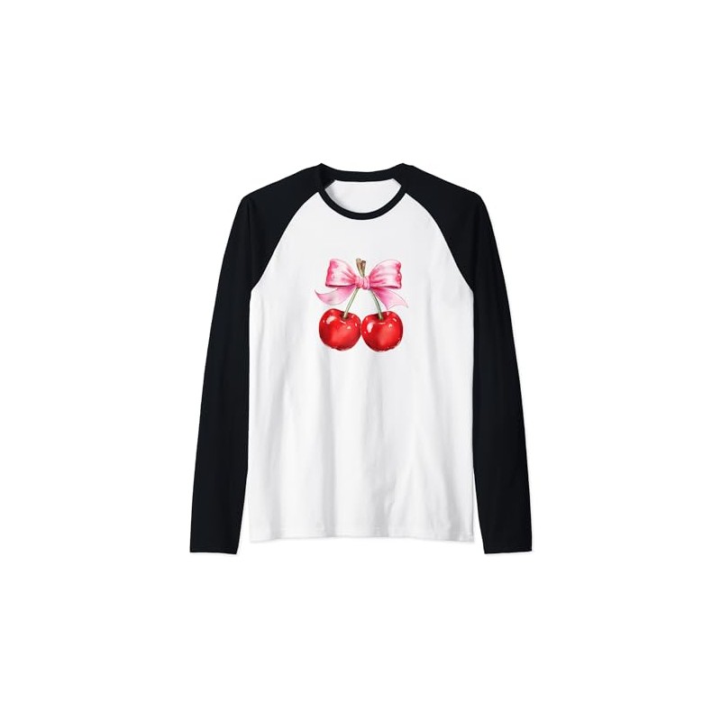 Cute Coquette Cherry Bow Design Raglan Baseball Tee