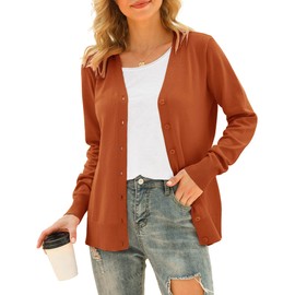 VIISHOW Women's Button Down V Neck Long Sleeve Soft Knit Cardigan Sweaters, Rust red, Small