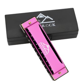 EastRock Diatonic Harmonica in C, Diatonic Harmonica for Children, 20 Tones, Diatonic Harmonica with 10 Holes, Harmonica C with Case for Gift Care Cloth (10 Holes, Pink)