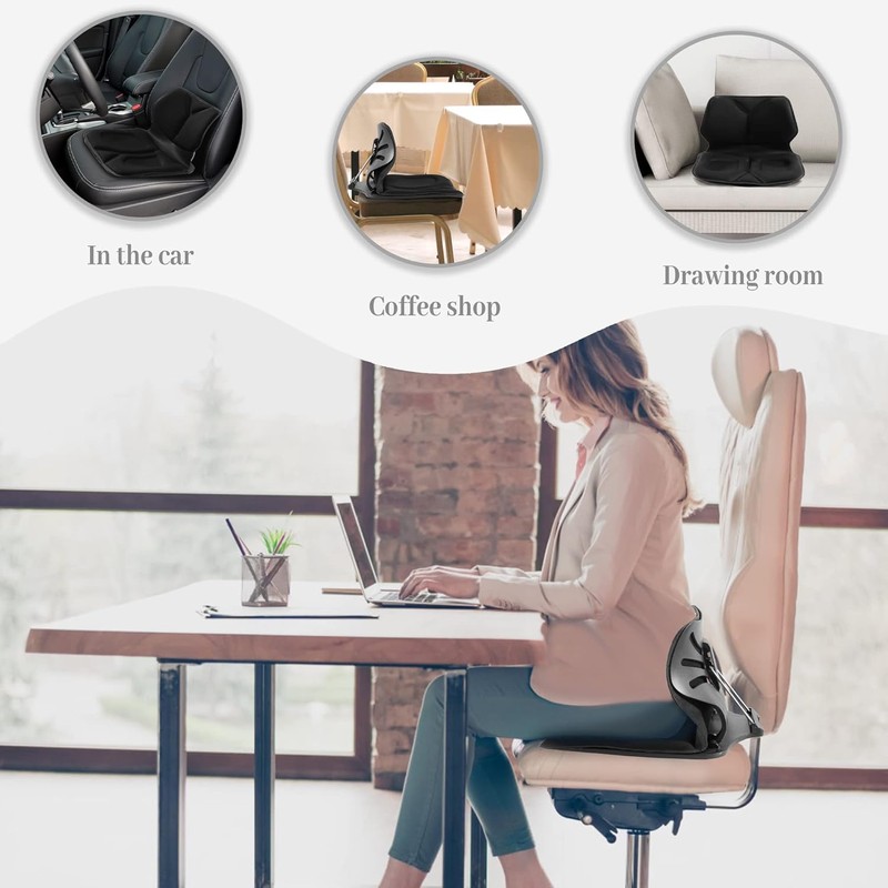 Chair Extra Wide Seat Cushion, Lumbar Support, Adjustable Back Brace
