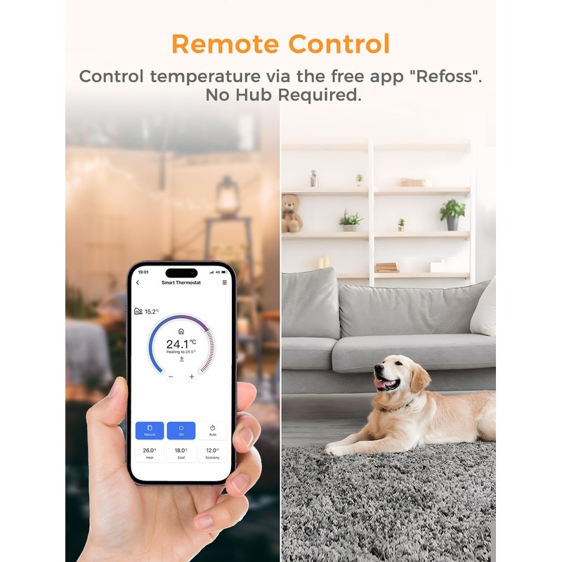 Refoss Heating Thermostat WiFi, Water Underfloor Heating Thermostat Boiler, Smart