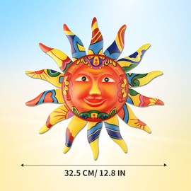 YiYa Metal Sun Wall Art Decor Metal Colourful Sun Face for Living Room Bedroom Home Office Bar Shop Patio Garden Decoration (Yellow)