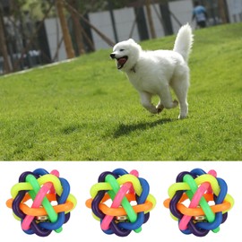 Zerodis 10Pcs Pet Wobbly Rubber Ball,Colorful Dog Rubber Woven Ball Built in Bell Pet Chew Teeth Grinding Interactive Toys for Indoor Cats and Dogs