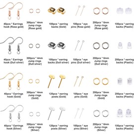 Earring Making Kit Jewellery Craft Accessories 3600 Pieces Jewellery Making Set Ear Hooks Jump Rings Ear Stopper Stud Earrings for Earring Making Earrings Craft Accessories DIY Earrings Jewellery