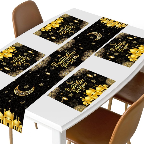 DPKOW Ramadan Decorations, 5pcs Ramadan Kareem Table Runner Place Mat,