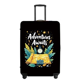 Waterproof Luggage Cover for 22-25 Inch Suitcases, Adventure Awaits Design with Adjustable Elastic, Travel Accessories Gifts for Women Men