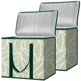 BALEINE 2Pk Insulated Reusable Grocery Bags, Collapsible Cooler Bag for Groceries, Heavy Duty Large Insulated Bag (16''x9''x13'', Antique Foliage)