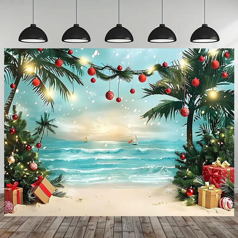 Beach Christmas Tree Backdrop Photography Summer Beach Christmas Tree Decoration