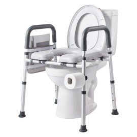 Adjustable Height Width 400 Lbs Load Capacity Commode Cushion Padded Elevated Toilet Seat Raised Arms 400 Lbs Load CapacityDefault: Default