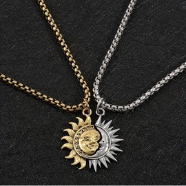 TREENEST Collars para Hombre Parejas (2 pcs), Acero de Titanio Colgante Asimétrico de Sol y Luna, Joyas de Moda para Hombre Mujer, Amor, Regalos para Él y Ella 20186