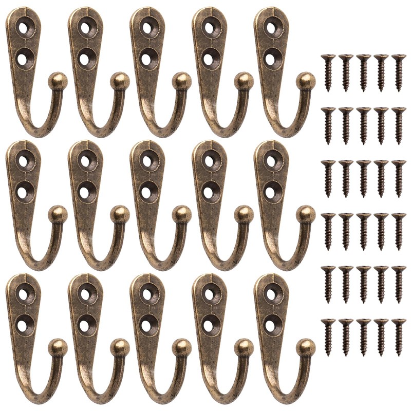 Sivono Key Hooks, Pack of 15 Small Coat Hooks, Bronze
