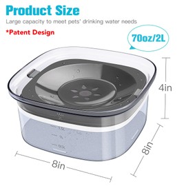 UPSKY 70oz Dog Water Bowl 2L No Spill Dog Bowls Large Capacity Spill Proof Slow Water Feeder, No Splash Pet Water Dispenser Vehicle Carried Travel Slow Drinking Bowl for Messy Drinkers