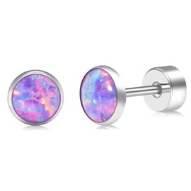 FACOKO Women Flat Back Earrings, Titanium Earring Studs for Sensitive Ears, Hypoallergenic Opal Studs Earings for Multiple Piercings, Men Flatback Earrings Nickel Free(Multi Lavender, 4MM/5MM Options
