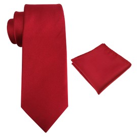 Mens Tie Set Solid Color 3.15" (8CM) Formal Red Tie and Pocket Square Set For Men