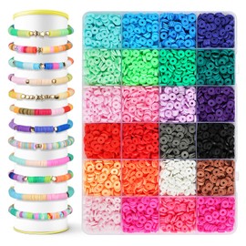 Vicloon Heishi Beads Colourful, 4500 Pieces Clay Beads Set, 24 Colours Clay Beads for Threading for DIY Bracelets, Jewellery Making and Crafts