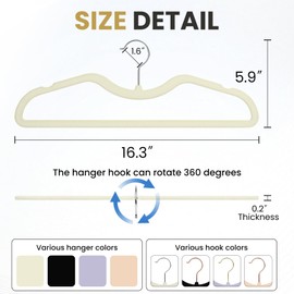 ZBODIMP Velvet Short Neck Hangers - Heavy-Duty, Non-Slip Felt Surface, Space-Saving Design with Anti-Slip Grooves & Shoulder Shape, 360° Rotating Hooks, Durable for Coats, Shirt& Dresses (10, Beige A)