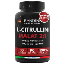 Bandini® L-Citrulline Malat 2:1 | 3000 mg Citrulline (1000 mg per tab) High Dose | Citrulline From Vegetable Fermentation | Pre Workout - Muscle Building | No Additives, Vegan, Laboratory Tested | 90