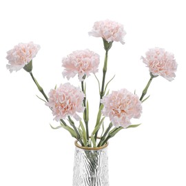 DuHouse 6pcs Carnations Artificial Flowers Latex Carnation Flowers,Real Touch Carnations with Stems for Wedding Party Office Home Decor(Blush)