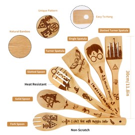 Harry Magic Gifts for Mom Women,Kitchen Utensils Set,Cute Wizard Wooden Cooking Spoons with Apron Oven Mitt Potholder,Great Birthday Wedding&Housewarming Christmas 9pcs